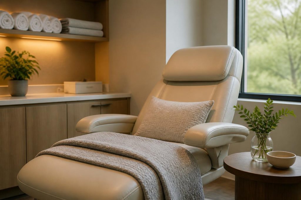 Soft recovery room detail with warm lighting.