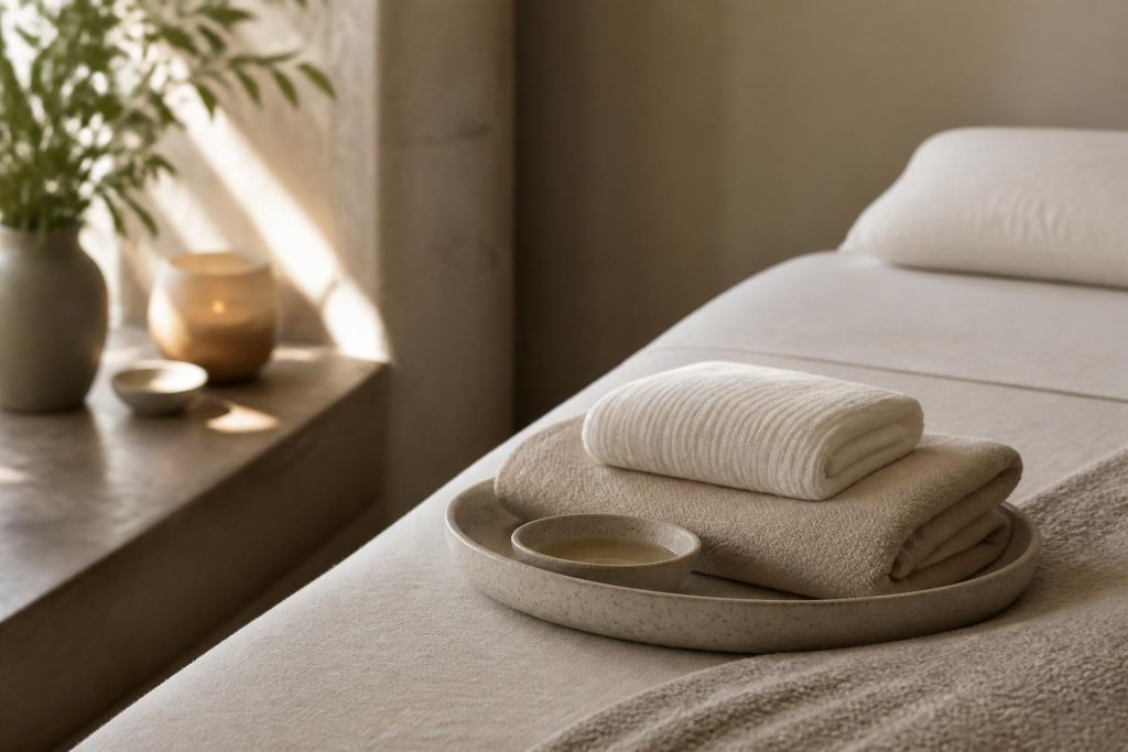 Close-up detail from a refined wellness clinic.